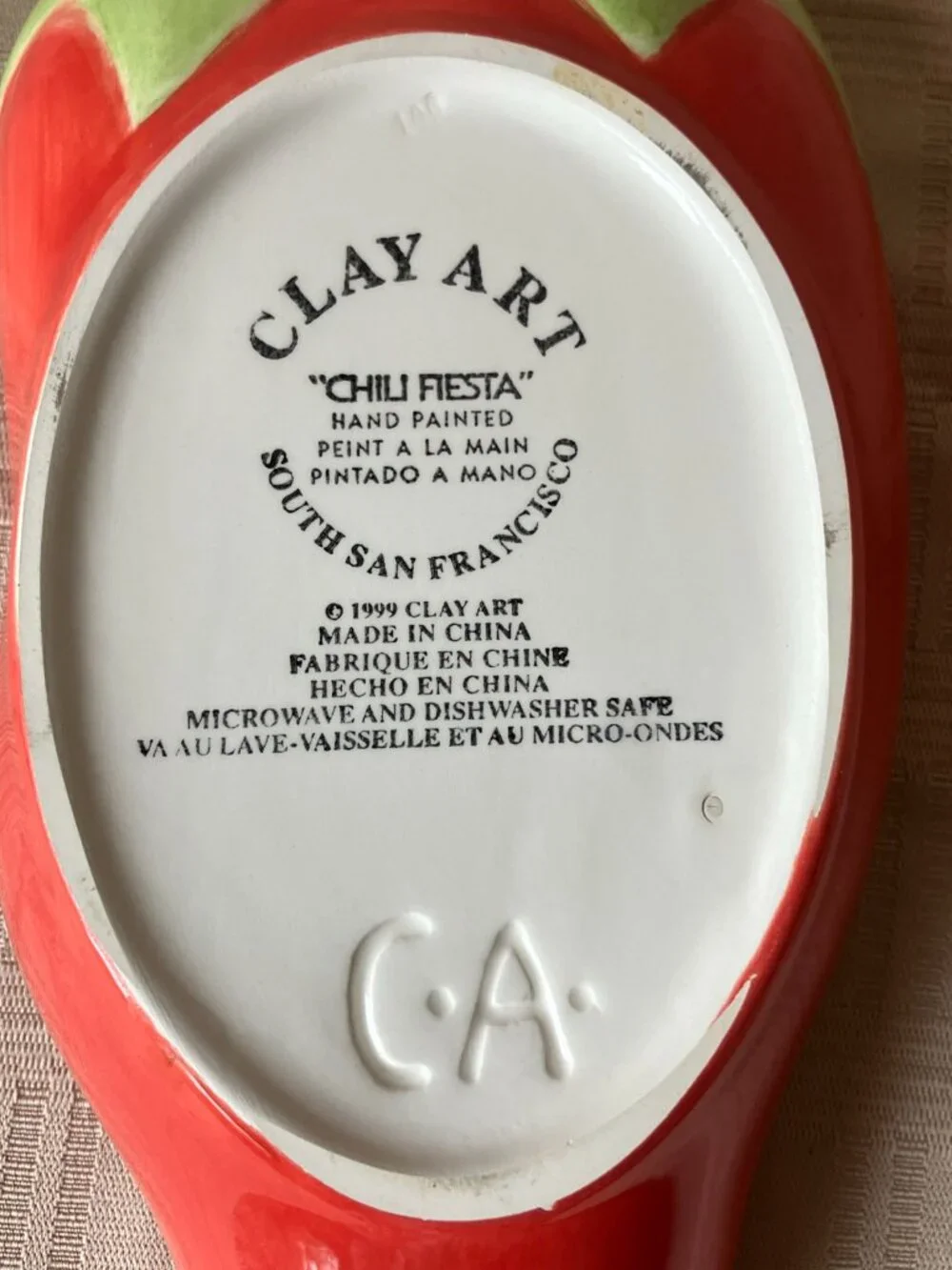 VTG Clay Art Hand Painted Red Chili Pepper Dish Trinket Candy Serving Bowl
